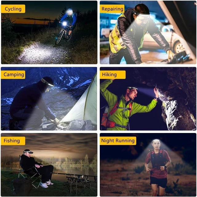 Alt view image 7 of 7 - Headlamp Rechargeable 2PCS 230° Wide Beam Head Lamp LED with Motion Sensor for Adults - Camping Accessories Gear Waterproof Head Light Flashlight for Hiking Running Repairing Fishing Cycling