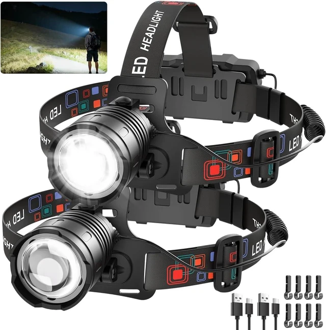 Main image of 2Pack Rechargeable LED Headlamp High Lumen Super Bright Head Lamp
