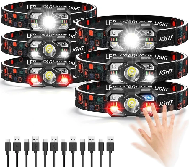 Main image of Headlamp Rechargeable 6Pack 3000 Lumen Ultra-Light Bright Headlamp Flashlight with White Red Light LED Headlight Motion Sensor 5+5 Mode for Outdoor Camping Fishing Running Hiking