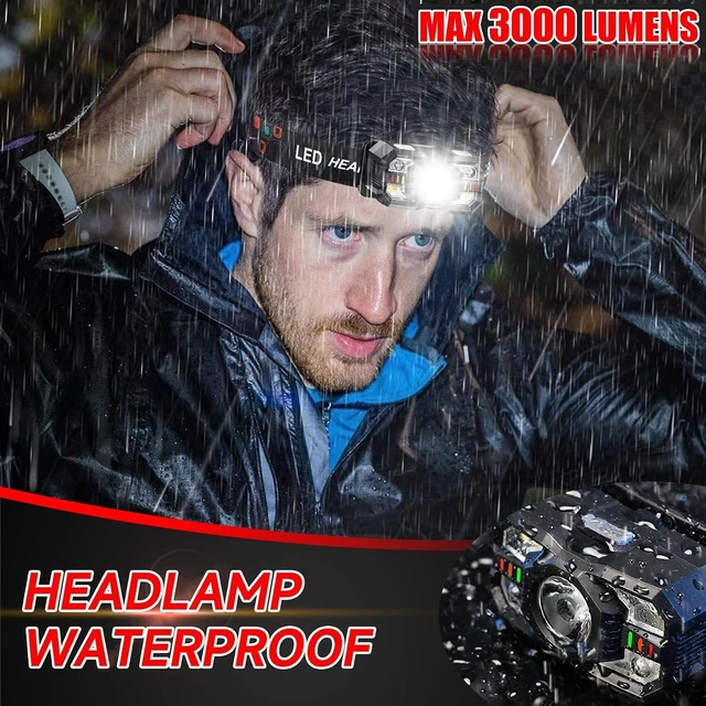 Alt view image 5 of 6 - Headlamp Rechargeable 6Pack 3000 Lumen Ultra-Light Bright Headlamp Flashlight with White Red Light LED Headlight Motion Sensor 5+5 Mode for Outdoor Camping Fishing Running Hiking