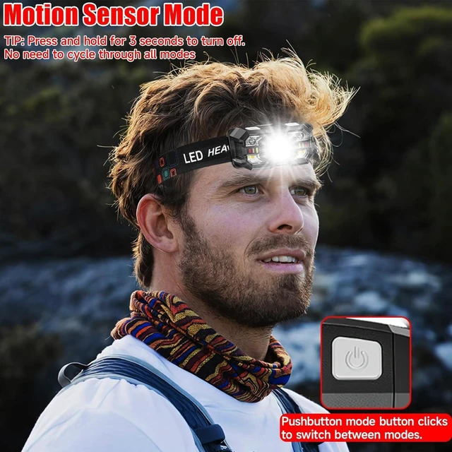 Alt view image 4 of 6 - Headlamp Rechargeable 6Pack 3000 Lumen Ultra-Light Bright Headlamp Flashlight with White Red Light LED Headlight Motion Sensor 5+5 Mode for Outdoor Camping Fishing Running Hiking