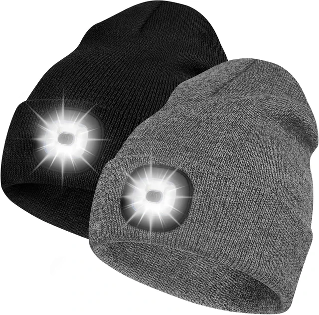 Main image of LED Beanie Hat with Light 2 Pack Headlamp Cap Unisex Winter Knitted Hats Headlight Flashlight Gifts for Men Women