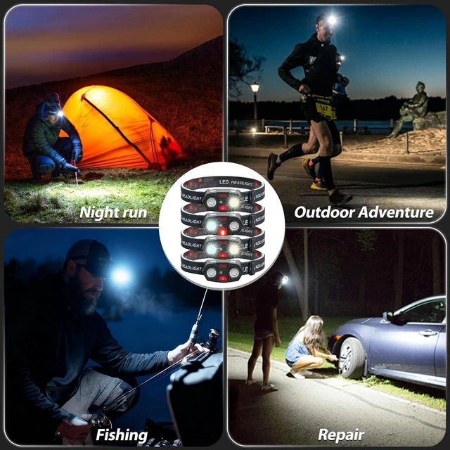 Alt view image 7 of 7 - Headlamp Rechargeable 6Pack 4000Lumen Ultra-Light Bright LED Rechargeable Headlight with White Yellow Red Light 5 Modes Waterproof Motion Sensor Head Lamp for Outdoor Camping Running Hiking Fishing