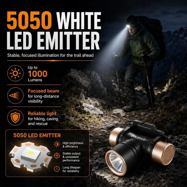 Alt view image 6 of 7 - Rechargeable LED Headlamp USB-C 3.44 oz with Battery & Headband