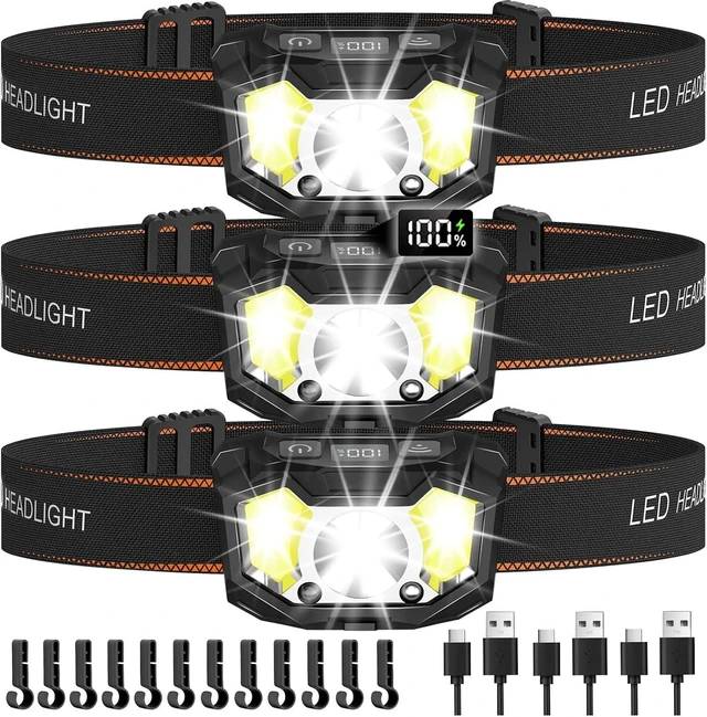 Main image of Rechargeable Headlamp Super Bright Head Lamp LED Headlight 3Pack