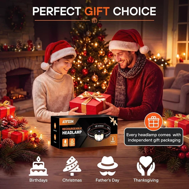 Alt view image 7 of 7 - Rechargeable Headlamp Super Bright Head Lamp LED Headlight 3Pack