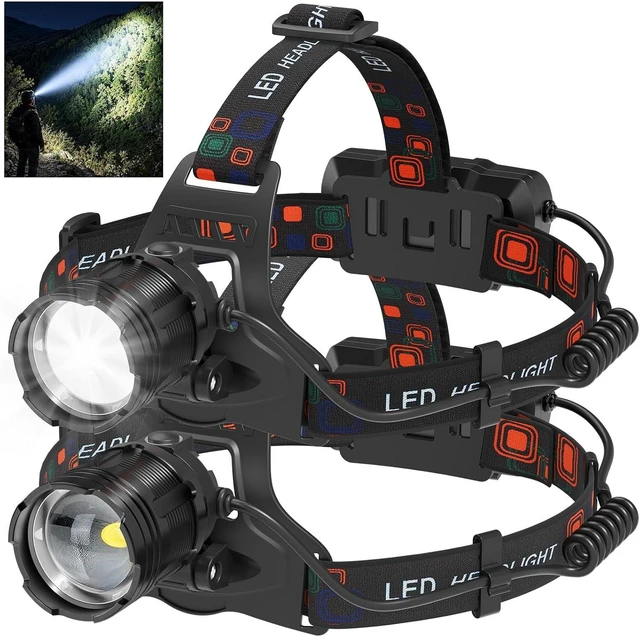 Main image of Rechargeable Headlamp 2 Pack - 99000 Lumen Super Bright LED Head Lamp with 3 Modes & 90° Adjustable Head Lights for Forehead 30Hrs Runtime & IPX6 Waterproof HeadLamps for Camping Hiking