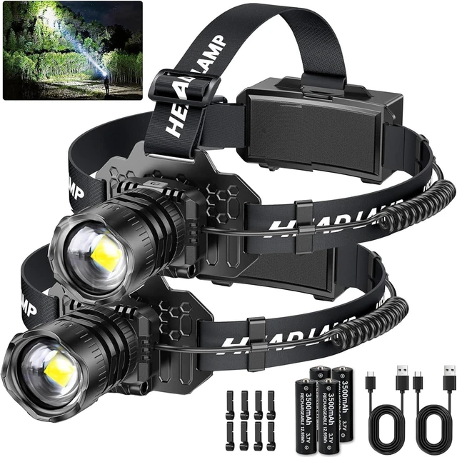 Main image of Rechargeable LED Headlamp 2-Pack - 99000 Lumens Super Bright with Motion Sensor & 90° Rotation - Waterproof Headlight for Camping Hiking Running - 3 Light Modes