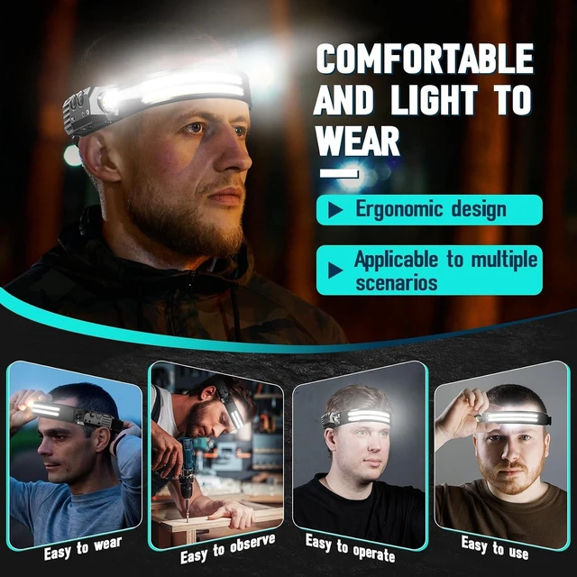 Alt view image 5 of 7 - Rechargeable Headlamp 8 Pack LED Headlight Flashlight Super Bright with 230° Wide Beam 5 Modes Waterproof Head Lamp for Outdoor Hiking Running Camping