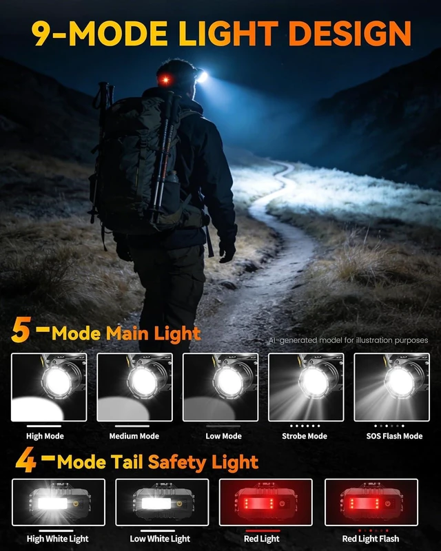 Alt view image 5 of 7 - Headlamp LED Rechargeable Headlight Head Lamp with Digital Display