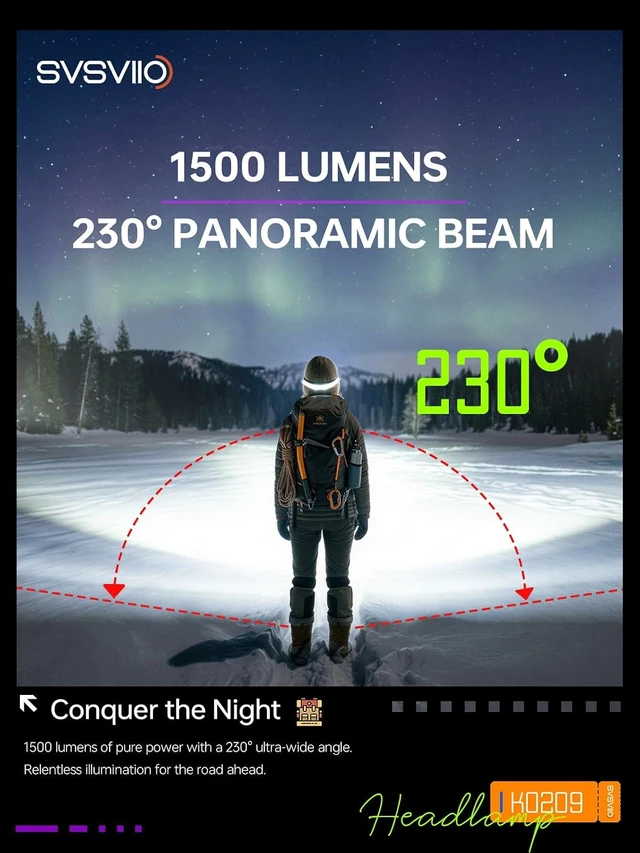 Alt view image 2 of 7 - K0209 1500 Lumen Rechargeable Headlamp 230° Wide Beam Super Bright LED Head Lamp 4 Modes Red Light IPX5 Head Lights for Forehead Hard Hat Light for Adults Camping Hiking Mechanic