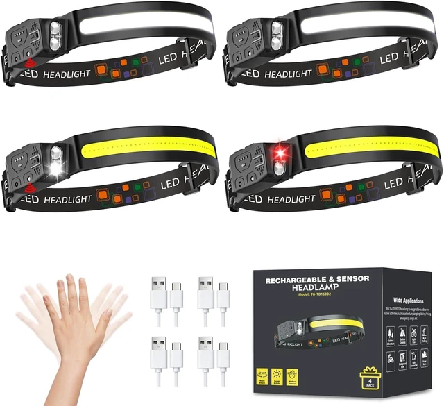 Main image of Headlamp Rechargeable 4PCS Bright LED Headlamp Head Light 230° Wide Beam