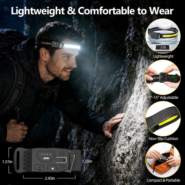 Alt view image 6 of 7 - Headlamp Rechargeable 4PCS Bright LED Headlamp Head Light 230° Wide Beam
