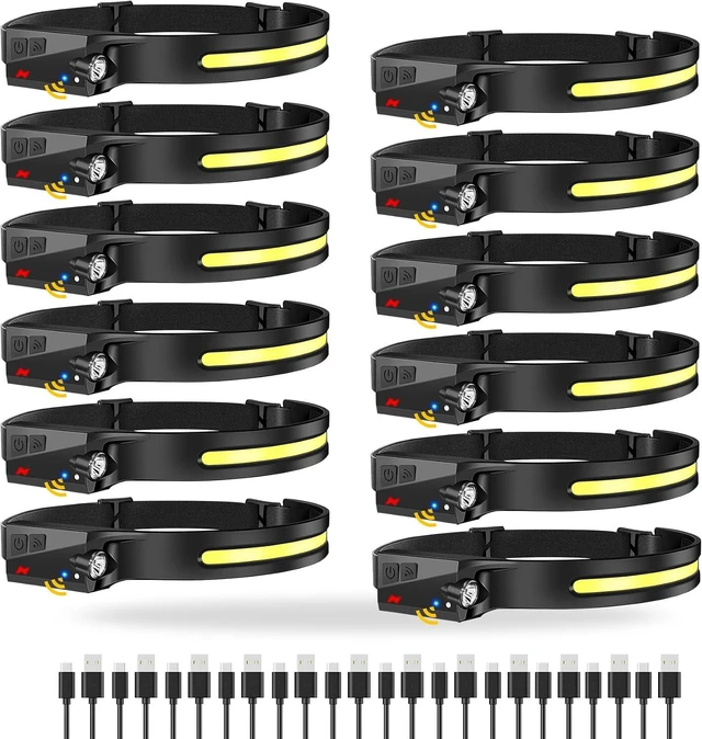 Main image of 12 Pack Headlamp - 1000 Lumen Rechargeable for Adults - 6 Modes& 230° COB Wide Beam - IPX5 Waterproof USB-C Fast Charge - for Running Camping Hiking Cycling