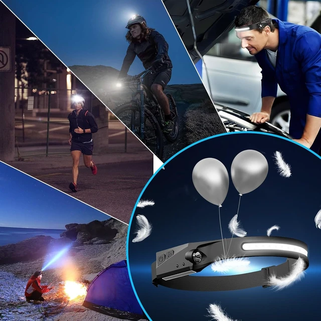 Alt view image 7 of 7 - 12 Pack Headlamp - 1000 Lumen Rechargeable for Adults - 6 Modes& 230° COB Wide Beam - IPX5 Waterproof USB-C Fast Charge - for Running Camping Hiking Cycling
