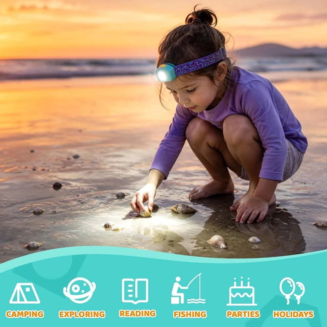 Alt view image 7 of 7 - Rechargeable Kids Headlamp RGB LED Light with Adjustable Band