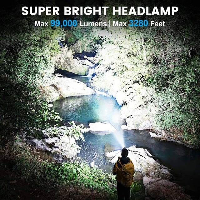 Alt view image 2 of 7 - Headlamp Rechargeable 99 000LM Super Bright 2pack LED Head Lamp with 3 Modes 90°Adjustable Head Lights for Forehead IPX6 Waterproof HeadLamps for Camping Hiking (2)