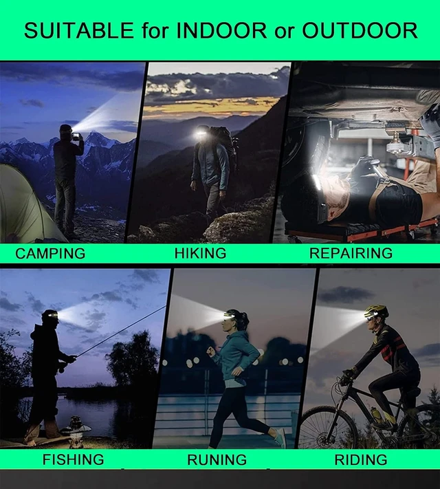 Alt view image 7 of 7 - LED Headlamp Rechargeable 230° Wide Beam Head Lamp for Forehead 6Mode Hard Hat Light for Adults Flashlight for Work Hiking Running Camping Essentials Gear Gifts for Men (10)