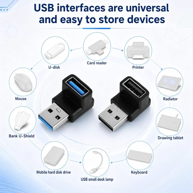 Alt view image 5 of 7 - 6pcs 90 Degree USB 3.0 Adapters Right Angle USB Adapters