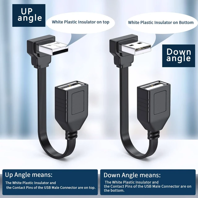Alt view image 2 of 7 - 2PCS 90 Degree USB2.0 Extension Cable Flat Right Angle USB Male to Female Adapter Soft 4Inch-10CM USB Cable UP Angle + Down Angle on Each for Car Carplay