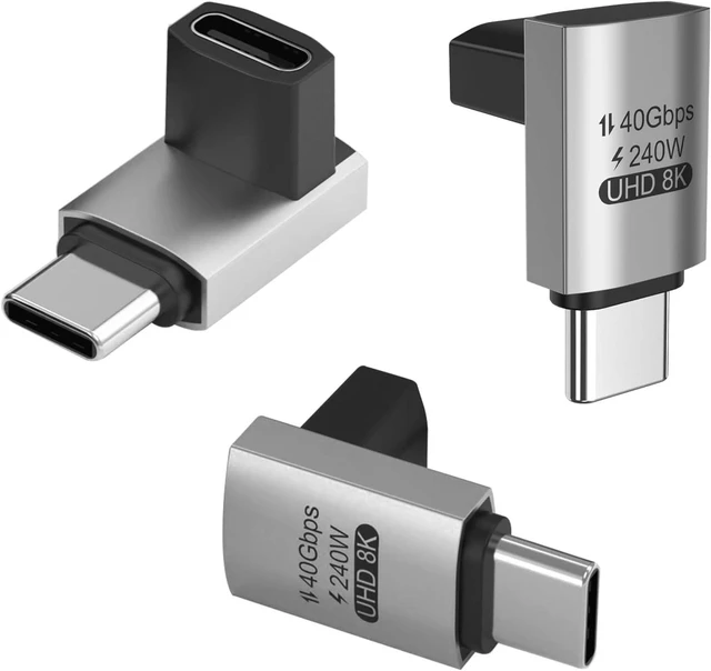 Main image of 90 Degree USB C Adapter 3-Pack Right Angle USB C Male to Female Adapter