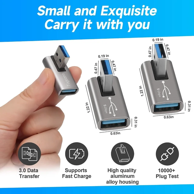 Alt view image 3 of 5 - 90 Degree USB 3.0 Adapter 2 Pack Middle (Left and Right) Angle USB-A Male to Female Connector USB L Shape Extender Support Charge & Data Sync for PC Laptop Mouse Keyboard USB A Car Charger