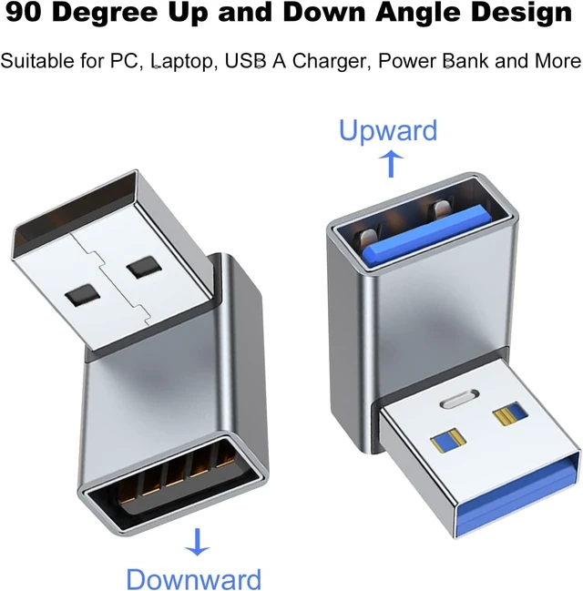 Alt view image 2 of 7 - 90 Degree USB 3.0 Adapter 2 Pack Up and Down Angle Grey