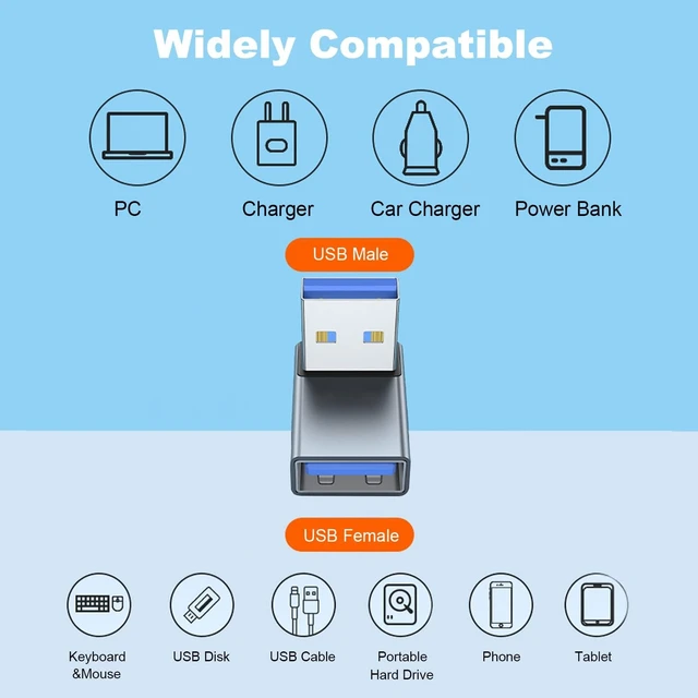 Alt view image 5 of 7 - 90 Degree USB 3.0 Adapter 2 Pack Up and Down Angle Grey