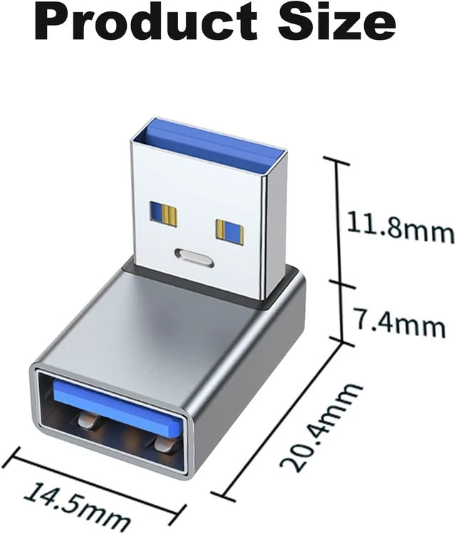 Alt view image 7 of 7 - 90 Degree USB 3.0 Adapter 2 Pack Up and Down Angle Grey