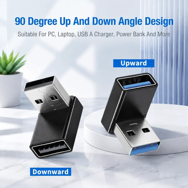 Alt view image 4 of 7 - 2pcs 90 Degree USB 3.0 Adapter USB A Male to Female Converter Extender