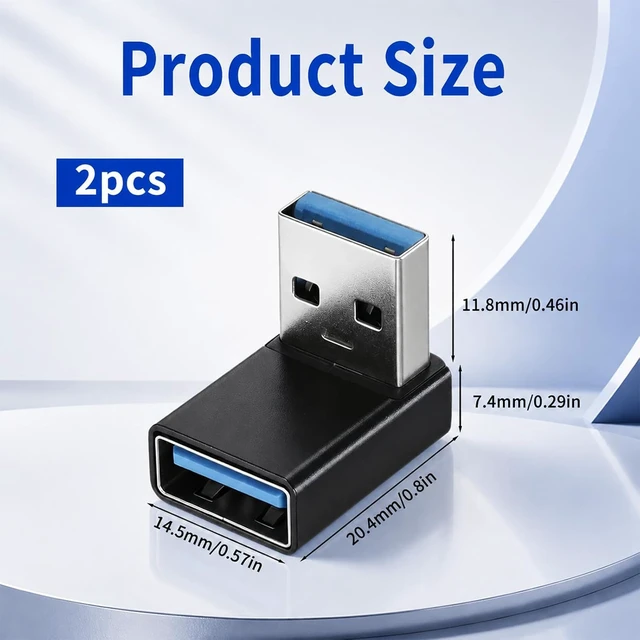 Alt view image 2 of 7 - 2pcs 90 Degree USB 3.0 Adapter USB A Male to Female Converter Extender