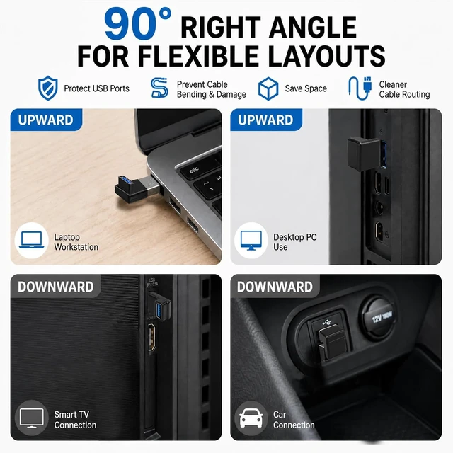 Alt view image 4 of 7 - USB-A 3.2 Right Angle Adapter 4 Pack Male to Female Upward and Downward