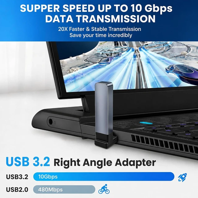 Alt view image 6 of 7 - USB-A 3.2 Right Angle Adapter 4 Pack Male to Female Upward and Downward