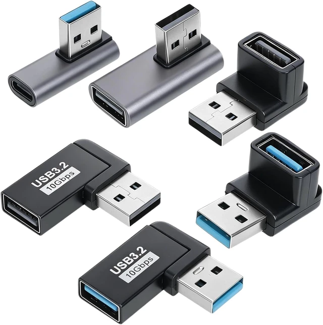 Main image of 6 Pcs 90 Degree USB 3.0 Adapter Up Down Left Right USB-3.2 Male to Female Cable Extension Connector for Camera Mouse Keyboard Laptop Power Bank