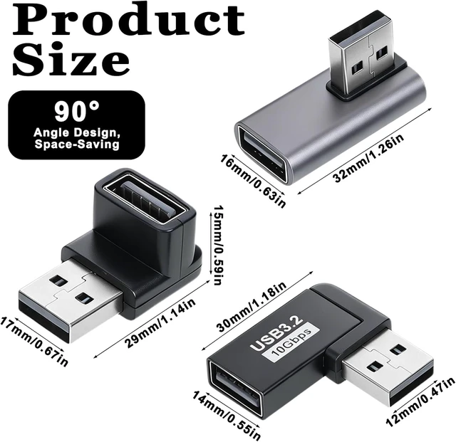 Alt view image 3 of 7 - 6 Pcs 90 Degree USB 3.0 Adapter Up Down Left Right USB-3.2 Male to Female Cable Extension Connector for Camera Mouse Keyboard Laptop Power Bank