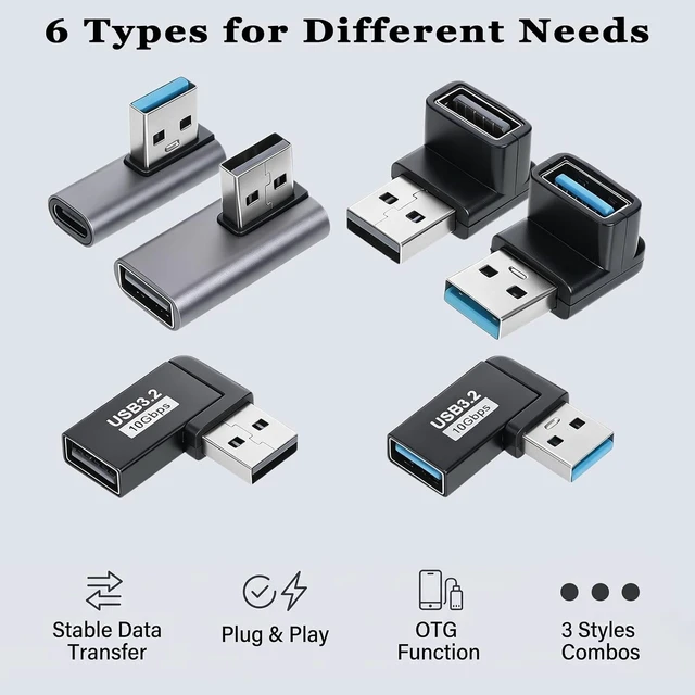 Alt view image 5 of 7 - 6 Pcs 90 Degree USB 3.0 Adapter Up Down Left Right USB-3.2 Male to Female Cable Extension Connector for Camera Mouse Keyboard Laptop Power Bank