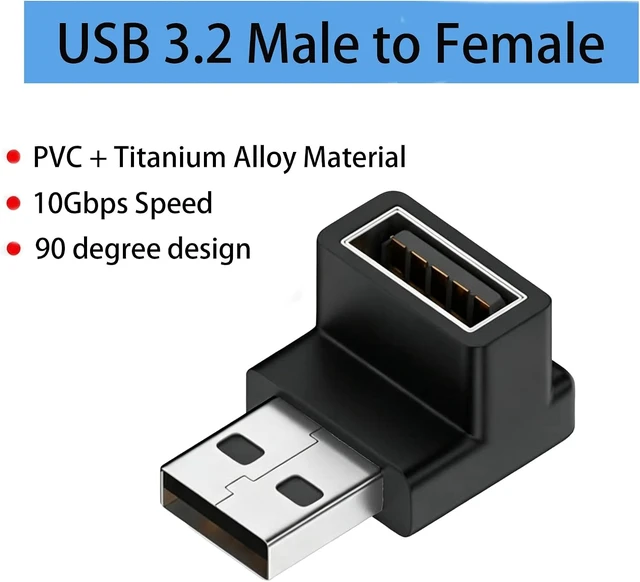 Alt view image 3 of 6 - 90 Degree USB 3.2 Adapter Male to Female Interface 2Pcs (Down Angle)