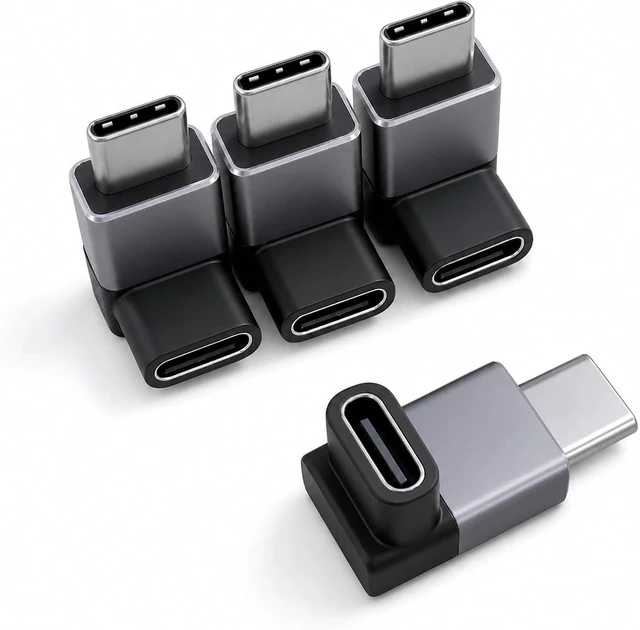 Main image of 90 Degree USB C Adapter 4 Pack Male to Female Right Angle Connector