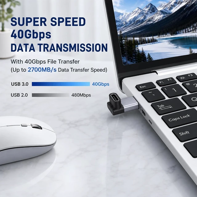 Alt view image 4 of 7 - 90 Degree USB C Adapter 4 Pack Male to Female Right Angle Connector