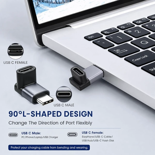 Alt view image 2 of 7 - 90 Degree USB C Adapter 4 Pack Male to Female Right Angle Connector