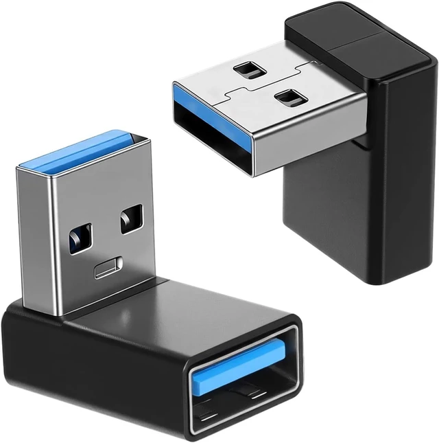 Main image of 2 Pack USB3.1 Type A Male to USB-A Female Adapter Angle USB A Male to Female Converters Up and Down Angle 90 Degree Fast Charging Converter OTG for PC Laptop Power Bank and More
