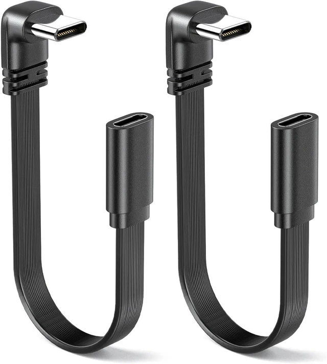 Main image of 90 Degree Soft USB-C Extension Cable Flat 4inch 2Pack.USB2.0 C Male to Female Adapter Rightangle USB C to C Cable. Only Compatible with Power of 65W or Less Not Support Video and OTG