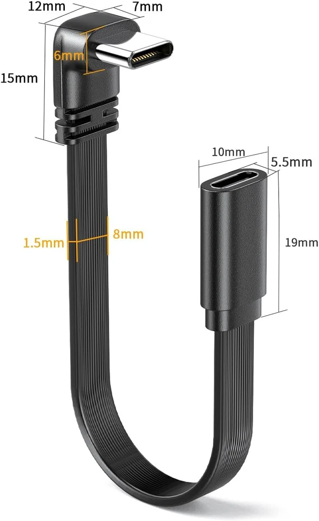 Alt view image 6 of 7 - 90 Degree Soft USB-C Extension Cable Flat 4inch 2Pack.USB2.0 C Male to Female Adapter Rightangle USB C to C Cable. Only Compatible with Power of 65W or Less Not Support Video and OTG
