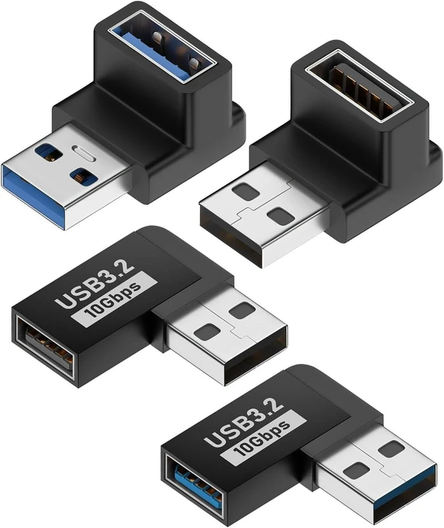 Main image of 90 Degree USB 3.2 Adapter 4-Pack Right Angle USB Type-A Adapter