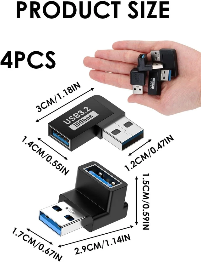 Alt view image 2 of 7 - 90 Degree USB 3.2 Adapter 4-Pack Right Angle USB Type-A Adapter