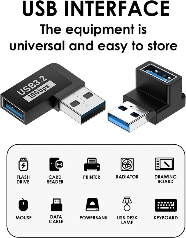 Alt view image 4 of 7 - 90 Degree USB 3.2 Adapter 4-Pack Right Angle USB Type-A Adapter