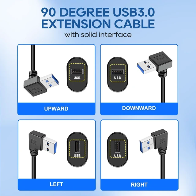 Alt view image 2 of 7 - 90 Degree USB 3.0 Extension Cable Short USB Extender Adapter Right