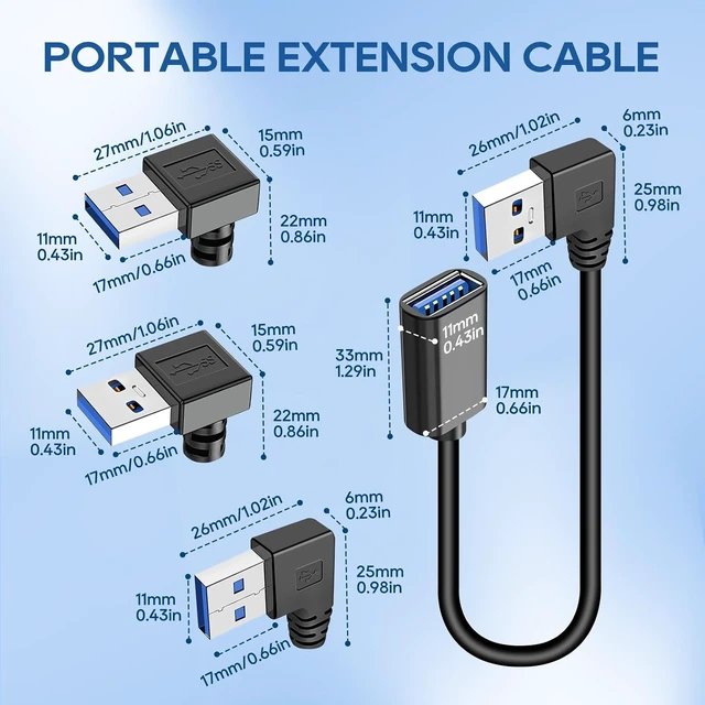 Alt view image 5 of 7 - 90 Degree USB 3.0 Extension Cable Short USB Extender Adapter Right