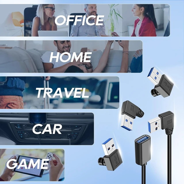 Alt view image 7 of 7 - 90 Degree USB 3.0 Extension Cable Short USB Extender Adapter Right