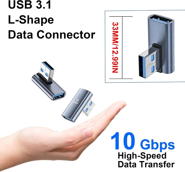 Alt view image 5 of 6 - 10Gbps USB 3.1 Right Angle Adapter USB Type A 90 Degree Angle Male to Female Data Connector Left Bend Converter 5V/3A for PC Tablet Power Bank 2Pcs